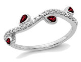 1/5 Carat (ctw) Diamond Ring Band with Red Garnets 7/10 Carat (ctw) in 14K White Gold